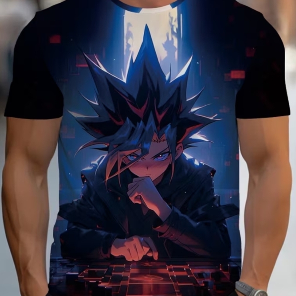 Men's 3D Printed Anime T-Shirt - Full-Body Neon Anime Characters, Lightweight